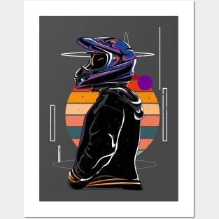 Vintage Retro Sunset Motorcycle Biker Biking Motorcycling Posters and Art